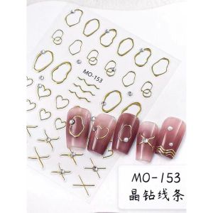 MO153 3D Crystal diamond Mirror Metal liner type nail stickers hand-painted magic mirror gold and silver 晶钻线条美甲贴纸手绘魔镜粉金