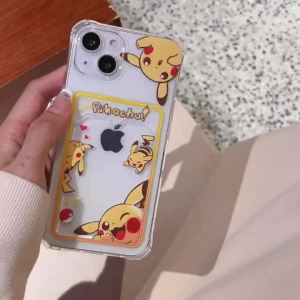 Anime Pokemon Pikachu Gengar With Card Sleeve Phone Cases For iPhone 15 14 13 12 11 Pro Max XR XS MAX Anti-drop Soft Back Cover