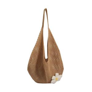 Korean Retro Ins Shoulder Knitted Bag for Women New Holiday Leisure Beach Bag Crochet Bag Hand-Held Tote Bag Knitted Shoulder Bag