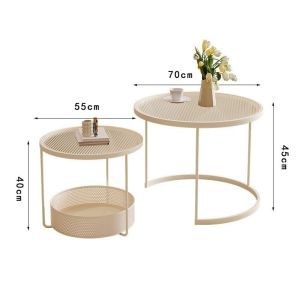 Ekohouse โต๊ะกลางโซฟา ท็อปกระจก 2 ชิ้น ขนาด 60/70 ซม. สไตล์ฝรั่งเศส  โต๊ะกาแฟ โต๊ะกลาง โต๊ะกลางโซฟา Table