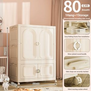 80CM 2 door Folding  Wardrobe Storage Cabinet Universal Wheel Transparent Plastic Wardrobe Cabinet Space Saver