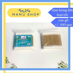 Tăm bông ngoáy tai thân gỗ bông tăm ray tai lớn cao cấp 100 cây xoắn 1 đầu Mamu shop M136