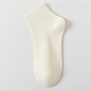 CEEKEY ถุงเท้าเด็กสไตล์ใหม่สีทึบสุภาพสตรีเรือถุงเท้าสีดำและสีขาว ถุงเท้าสตรีระบายอากาศแบบแถบหนาสำหรับฤดูร้อนดูดซับเหงื่อ