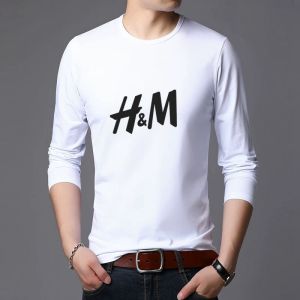 Men Clothing Long sleeves T-shirts round neck tops Printed Brand Logo Cotton tshirt shirts top tees Black white Maroon Grey Navy Blue Red Size M/L/XL/XXL(F)