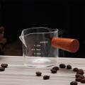 75ml Ounce Cup Heat-resistant Glass Cup Wooden Handle Double-mouthed Milk Ounce Cup With Scale For Espresso Coffee. 