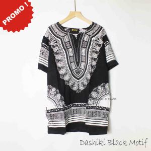 Baju/Kaos Etnik Premium Dashiki Black Motif Santai