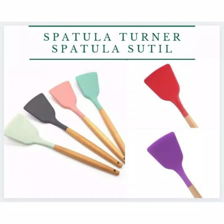 PLT  spatula silikon gagang kayu tahan panas / alat masak sodet sutil