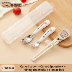 Orzbow Bộ 4 cái dụng cụ ăn cho trẻ có Đũa tập ăn nĩa muỗng không gỉ 316L cho trẻ mới biết đi Học Ăn