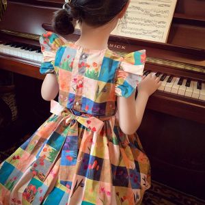 Wander ชุดเจ้าหญิงเด็ก เสื้อผ้าเด็กผญ ชุดเด็กผู้หญิง ชุดเจ้าหญิงดอกไม้สาวน้อย เดรสแขนกุดลายสก๊อต2368