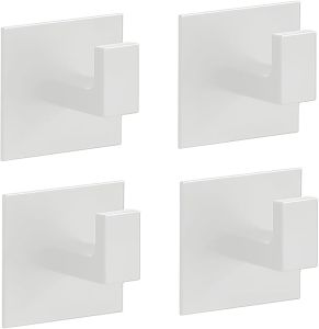 4 Pack Adhesive Black Towel Hooks Bathroom Shower Hook Robe Hanger Stickers Coat Hat Rack Square Metal Wall Hooks for Hanging