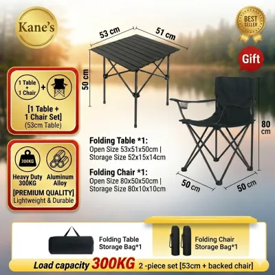 [1 Table + 1 Chair] Foldable Camping Chair and Table Set Portable Outdoor Furniture Heavy Duty 120KG 53cm