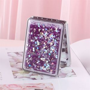 BAIXL Shiny Bling Makeup Mirror Magnifying Quicksand Foldable Mirror Exquisite Compact Pocket Mirror Hairdressing Tool