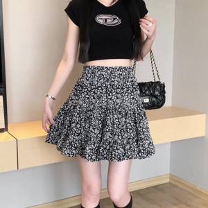 Ammin 2024 Mùa Xuân/Mùa Hè cạp cao co giãn co giãn tất cả-trong-một giảm béo phong cách Hàn Quốc chiffon hoa A-line váy cho phụ nữ