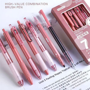 7pcs/Set Retractable Pen 0.5mm Black Ink Ballpen Gel Pen Colorful Style Sign Pen Students Writing
