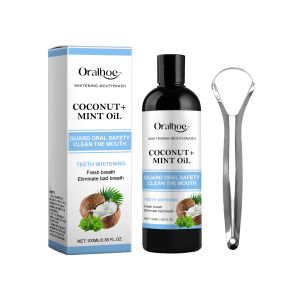 Oralhoe Coconut Mint Mouthwash Fresh Breath Eliminate Bad Breath Care Gum Oral Cleansing Deep Cleansing Fresh Mint Oral Hygiene Care Mouthwash Concentrated Mouthwash With Scraper Mint Antiseptic Freshening Mouthwash