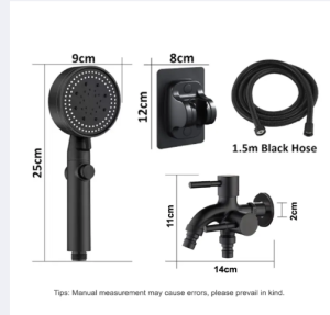 SUS304 Shower Set with Faucet 4 in 1 Black Shower Head Set 5 Speed Booster Shower with Hose and Bracket