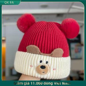 QK FA ✨ Dễ thương bé mùa đông ấm áp dệt kim Mũ đôi Pompom bé Mũ bảo vệ tai mũ lạnh bằng chứng dệt kim mũ