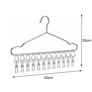 12 Clips Stainless Steel Clothes Drying Hanger Household Balcony Hanging Cooling Underwear Rack