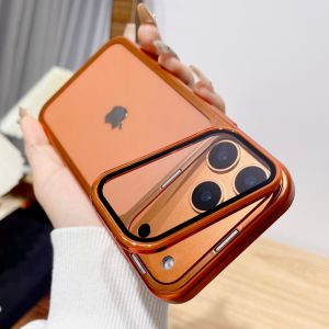 Plating Fold Glass Camera Stand Holder Phone Case For iPhone 17 17Pro 17Air 17 Pro Max Ultra Thin Transparent Shockproof Cover