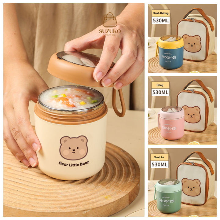 Bình ủ cháo giữ nhiệt Bear Rabbit lõi inox 304 530ml kèm muỗng, Hộp ...