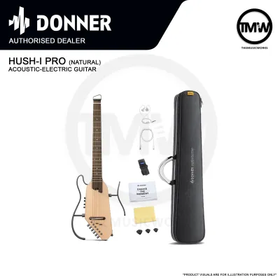 Donner HUSH-I PRO Acoustic Electric Travel Guitar Silent Package Steel Strings HUSH I [LIMITED STOCK]