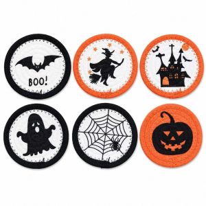 KECTTIO 6pcs Heat Resistant Woven Coaster Cotton Rope Thick Texture Pumpkin Mat Cotton Trivet Water Absorbent Halloween Placemat Coffee Mug