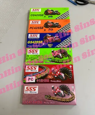ORIGINAL SSS COLOURFUL CHAIN 415-132L 428-132L - GOLD / ORANGE / GREEN # rantai warna warni sss 132L 415 428