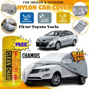 Nylon Car Cover for Toyota Yaris Waterproof Sunproof Lightweight and High Quality with Synthetic Chamois Towel- MS