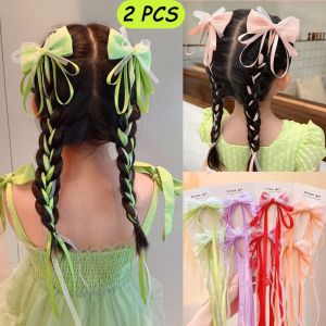 2pcs Girls Cute Tassel Long Ribbon Bow Hair Clip Sweet Hair Accessories