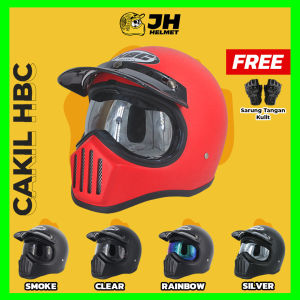 Helm Cakil HBC Polos Red Fer arri + FREE Google | Helm Retro | Helm Full Face | Jual Helm