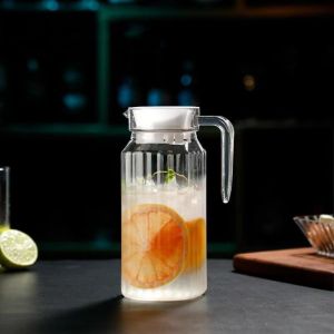 GOXBERK Transparent Stripe Pitcher Anti-fall with Lid Water Bottle Ice Tea Pot 600/800/1100/2000ml Water Jug Fridge