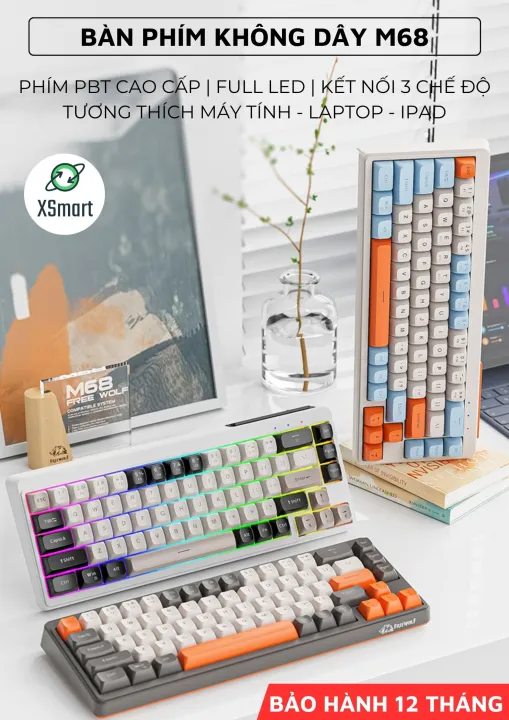 Bộ Bàn Phím Và Chuột Bluetooth FreeWolf M68 LED Pro Gõ Siêu Êm Pin Sạc Keycap PBT Cho Pc Lap | BigBuy360 - bigbuy360.vn Bộ Bàn Phím Và Chuột Bluetooth FreeWolf M68 LED Pro Gõ Siêu Êm Pin Sạc Keycap PBT Cho Pc Lap | BigBuy360 - bigbuy360.vn