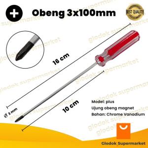 Obeng Plus 4 inch Diameter 3mm Panjang Besi 10cm Magnet