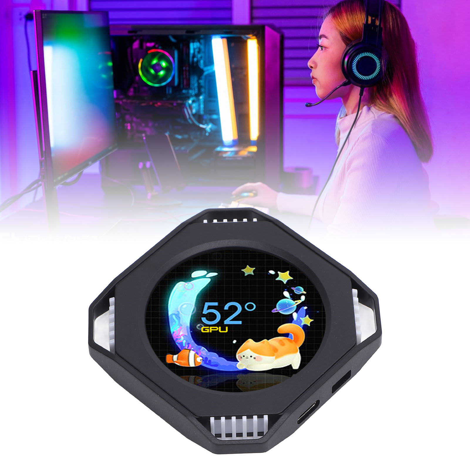 CPU Cooler Lcd Display RGB 2.1 Inch Computer Temperature Display for Gaming