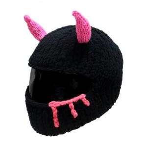 Punk Devil Horn Motorcycle Helmets Cover Plush Cartoon Knitted Helmets Protective Cover for Enjoyable Rides Snowboarding