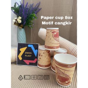GELAS KERTAS PAPER CUP 8 OZ ISI 50 PS GELAS KOPI MOTIF ECER DAN GROSIR
