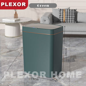 Plexor 15L/18L Automatic Trash Can with Lid Slim Narrow Touchless Garbage Can Plastic Trash Bin Waterproof Motion Sensor Wastebasket for Living Room Bedroom Office Kitchen White/Green