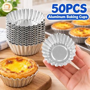 50 Pcs Aluminum Egg Tart Molds Nonstick Cupcake Pudding Muffin Baking Cups Food Grade Pastry Baking Tools For Home Commercial Use