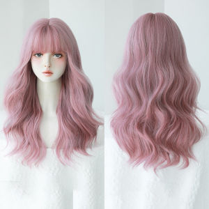 7JHH WIGS Wig human hair washable for women Curly Hair Natural Fluffy Big Wave Long Hair Popular Pink Long Deep Wave Hair Lolita Wigs With Bangs Synthetic Wig For Women Fashion Thick Curls Wigs Girl