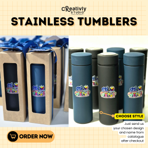 Creativly Studio Personalized Stainless Tumbler with UV Print or Laser Engraved Box Packaging and Ribbon