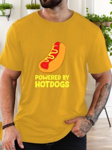 Mens POWERED BY HOTDOGS pattern summer casual crew neck short T-shirt