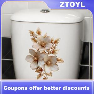 【ZTOYL】 Light Luxury Gold Silvery Flower Stickers Waterproof PVC Toilet Cover Decal Bathroom Wall Background Self-adhesive Decoration