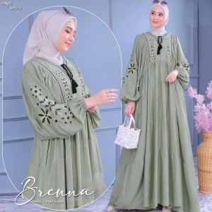 COD Dress Terbaru / Brenna Dress Bordir / Bahan Polo Linen / Dress Lebaran 2025 / Gamis Termurah