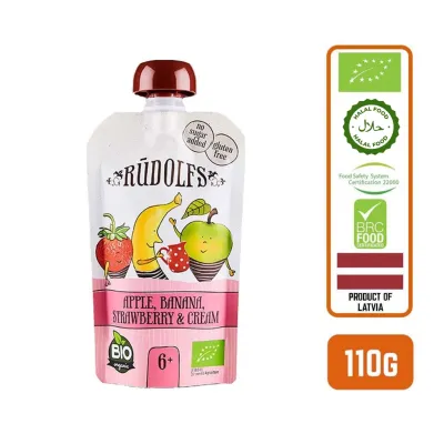 Rudolfs Organic Apple Banana Strawberry and Cream 6+ Months