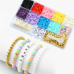 2400pcs/Box 6mm Polymer Fimo Clay Beads Love Heart Alphabet Letter Beads CCB Round Spacer Beads Pearl Beads with Elastic String for home living Bracelet DIY Jewelry Making Kit Accessories