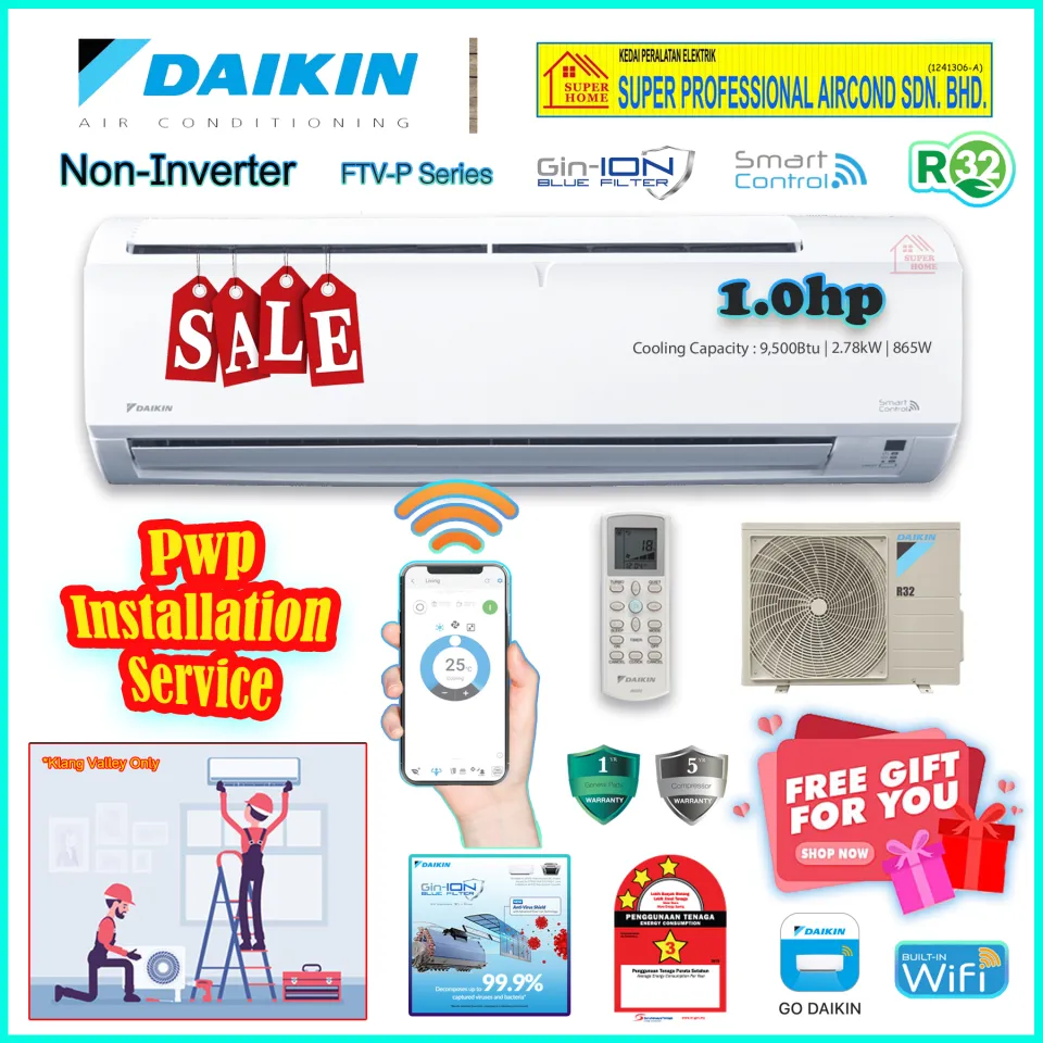 Free Gift)) Daikin R32 Non Inverter Aircond FTV28PB V1MF & RV28PBV1M  ((1.0hp)) R32 Standard Non-Inverter Air Conditioner (Gin Ion Blue Filter)  FTV-P Series ((WiFi-Smart Control)) + Free Gift *While Stock Last |