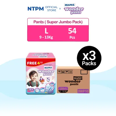 (DWP10) Diapex Wonder Pants L Super Jumbo (50s + 4s) x 3 Packets (Carton)