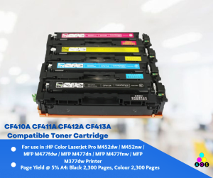 CF410A CF411A CF412A CF413A Compatible Toner Cartridge For HP Color LaserJet Pro M452dw / M452nw / MFP M477fdw / MFP M477dn / MFP M477fnw / MFP M377dw Printer