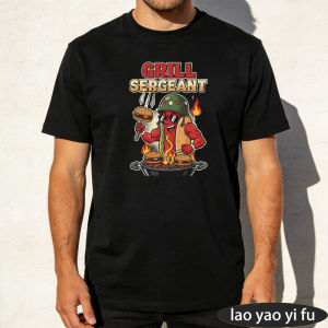 [Local Stock] HBESTY  Grill Sergeant Hot Dog Soldier BBQ Cartoon Graphic Men Summer Cotton T Shirt Funny Barbecue Lover Short Sleeve Garment