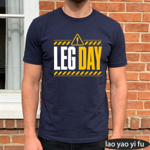 [Local Stock] HBESTY  LEG DAY Crew Neck Mens Summer Cotton Tee Yellow Caution Strip Warning Graphic Gym Training Holiday Casual Apparel